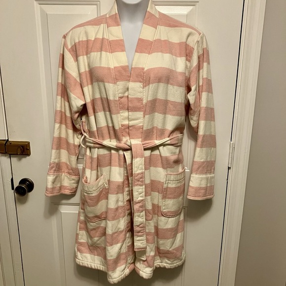 Pottery Barn Other - Pottery Barn Pink Ivory Sz Large Striped Terrycloth Resort Robe Women's Bathrobe